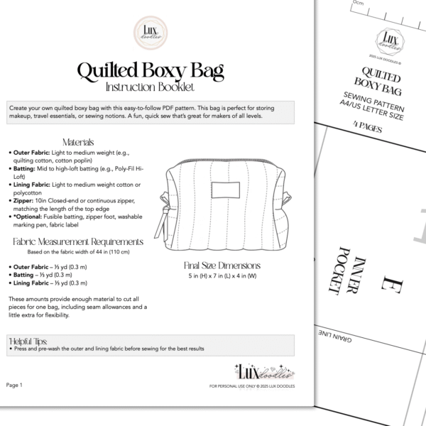 Quilted Boxy Bag – PDF Sewing Pattern & Instructions